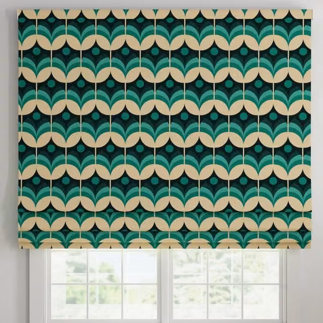 ANTE DECOR Santa Cruz Printed Made To Measure Roman Blind in Lapis Blue and Green Floral Blackout Textile