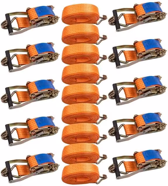 Nordara 10-Pack Heavy Duty Orange Ratchet Tie Down Straps, 50mm x 10m, 5 Tonne Capacity – 1