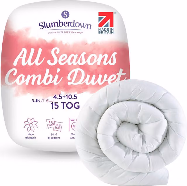 Slumberdown All Seasons Combi 15 Tog Hollow Fibre Duvet, White, Double