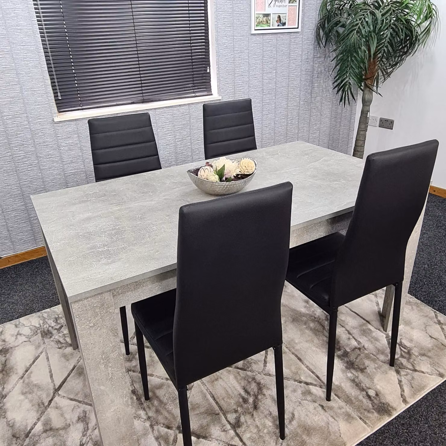 KOSY KOALA Modern Kitchen Dining Table and 4 Chairs Set in Grey and Black – 2