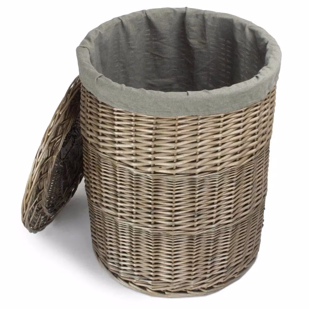 Red Hamper Large Antique Wash Round Wicker Basket with Grey Sage Cotton Lining and Handles, W/D/H: 46.0 x 46.0 x 60.0 cm – 2