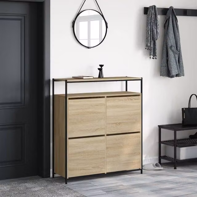 Berkfield Home Shoe Cabinet with 4 Tilting Compartments in Sonoma Oak, Light Brown, W: 100 cm, D: 34 cm, H: 112 cm