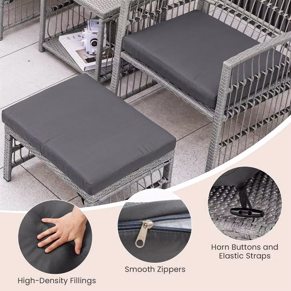 Costway 5-Piece Rattan Patio Conversation Set with Cushions and Ottoman in Grey – 6