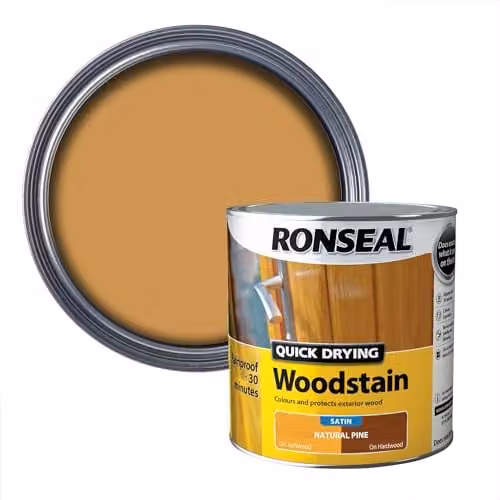 Ronseal Quick Dry Woodstain in Natural Oak, Satin Finish, 2.5 l