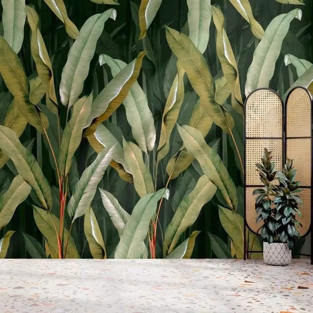 Superfresco Easy Banana Leaf Green and Pink Tropical Floral Wall Mural, W: 300 cm, H: 280 cm