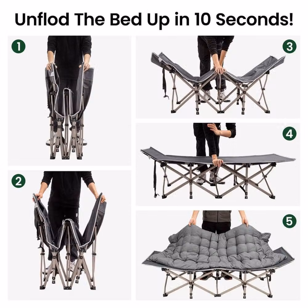 FLAVORA Portable Folding Bed for Adults in Grey, W: 100 cm, D: 60 cm – 3