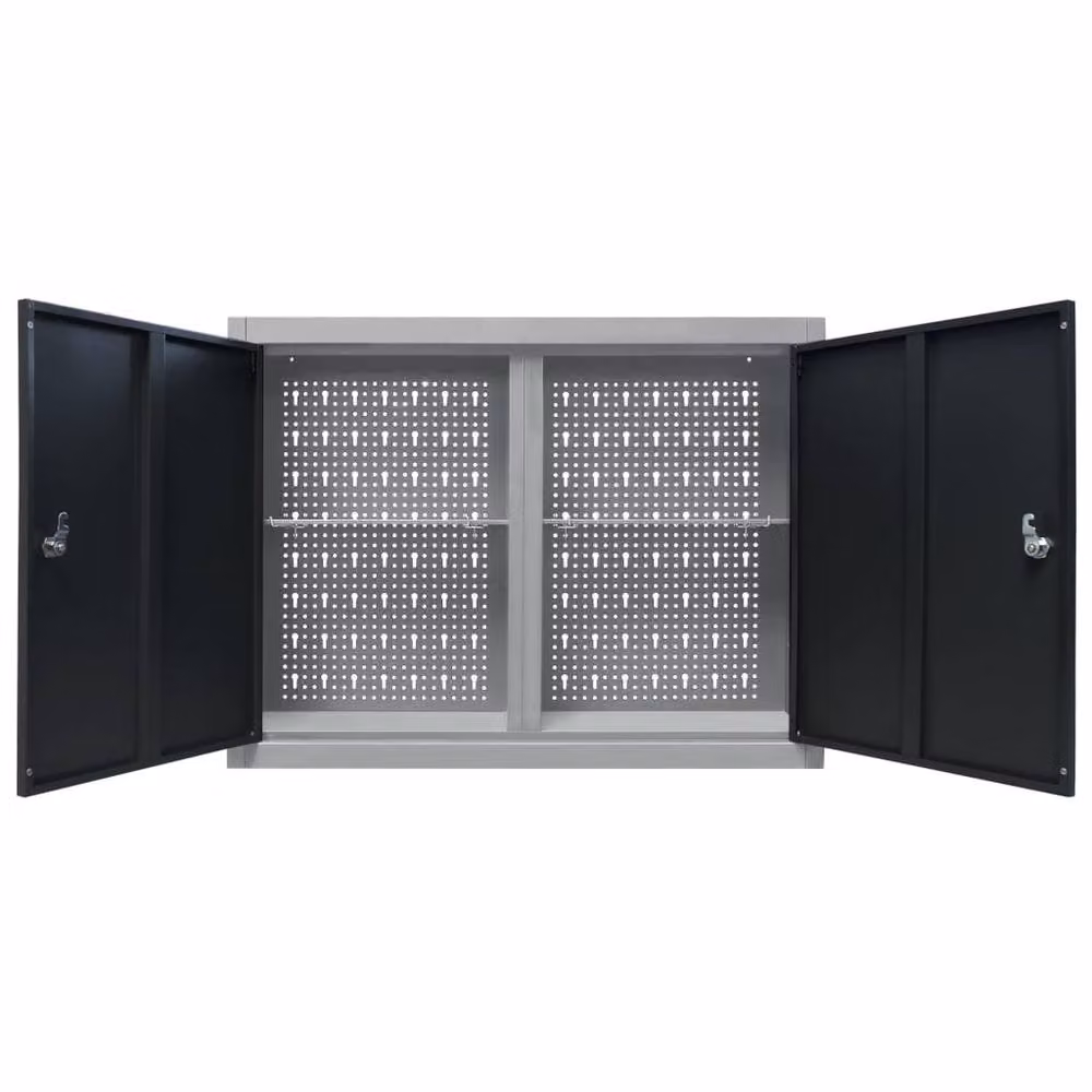 Berkfield Home Wall Mounted Lockable Metal Tool Cabinet in Grey and Black – 3