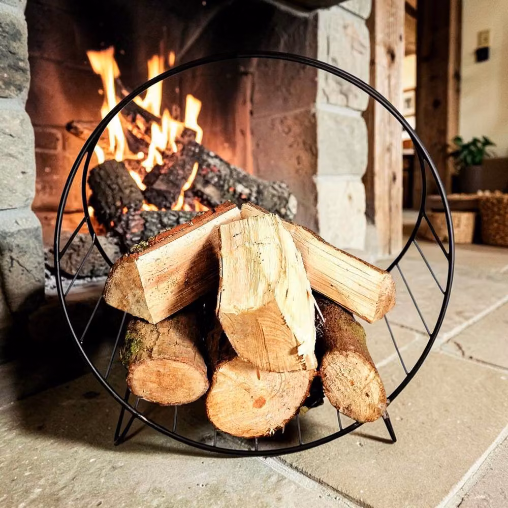Four Candle Black Metal Freestanding Fireside Log Holder, Height: 47 cm – 2