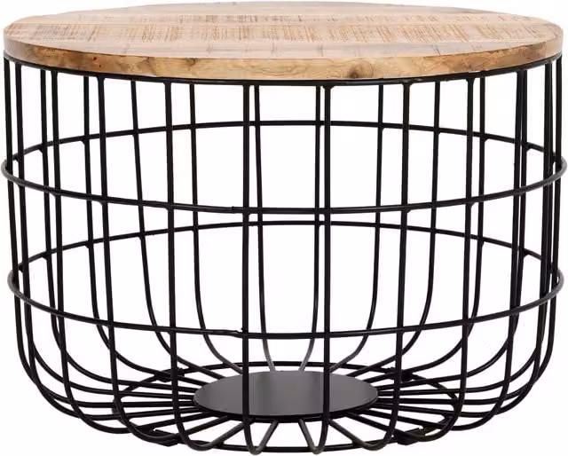 IH Design Bratton Mango Wood Wire Coffee Table in Brown, W: 55 cm, D: 55 cm, H: 54 cm