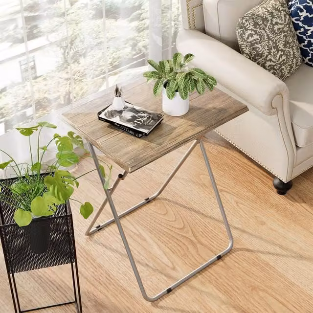 Huhote Brown Folding Coffee Table and Side Table for Small Living Spaces, W: 38.1 cm, D: 47.75 cm, H: 66.04 cm – 1