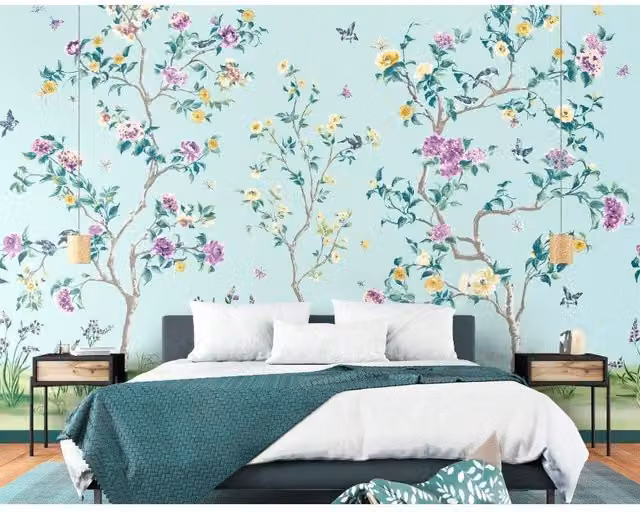 Origin Murals Flower Tree Floral Wall Mural in Blue and Multicolour, W: 350 cm, H: 280 cm