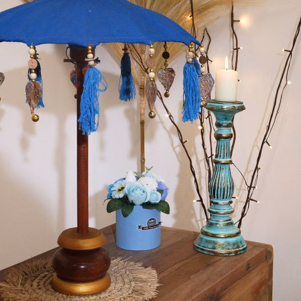 Serenityy Bali Home Decor Parasol in Turquoise Cotton – 4