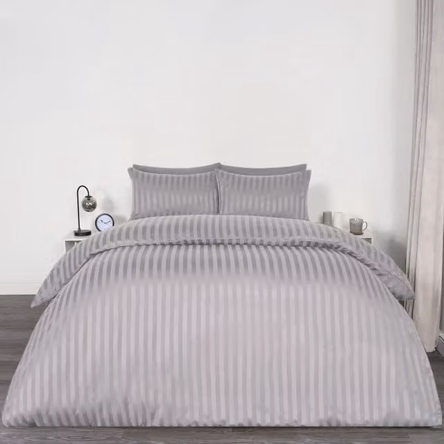 OHS Silver Satin Stripe Duvet Set, 200 x 200 cm