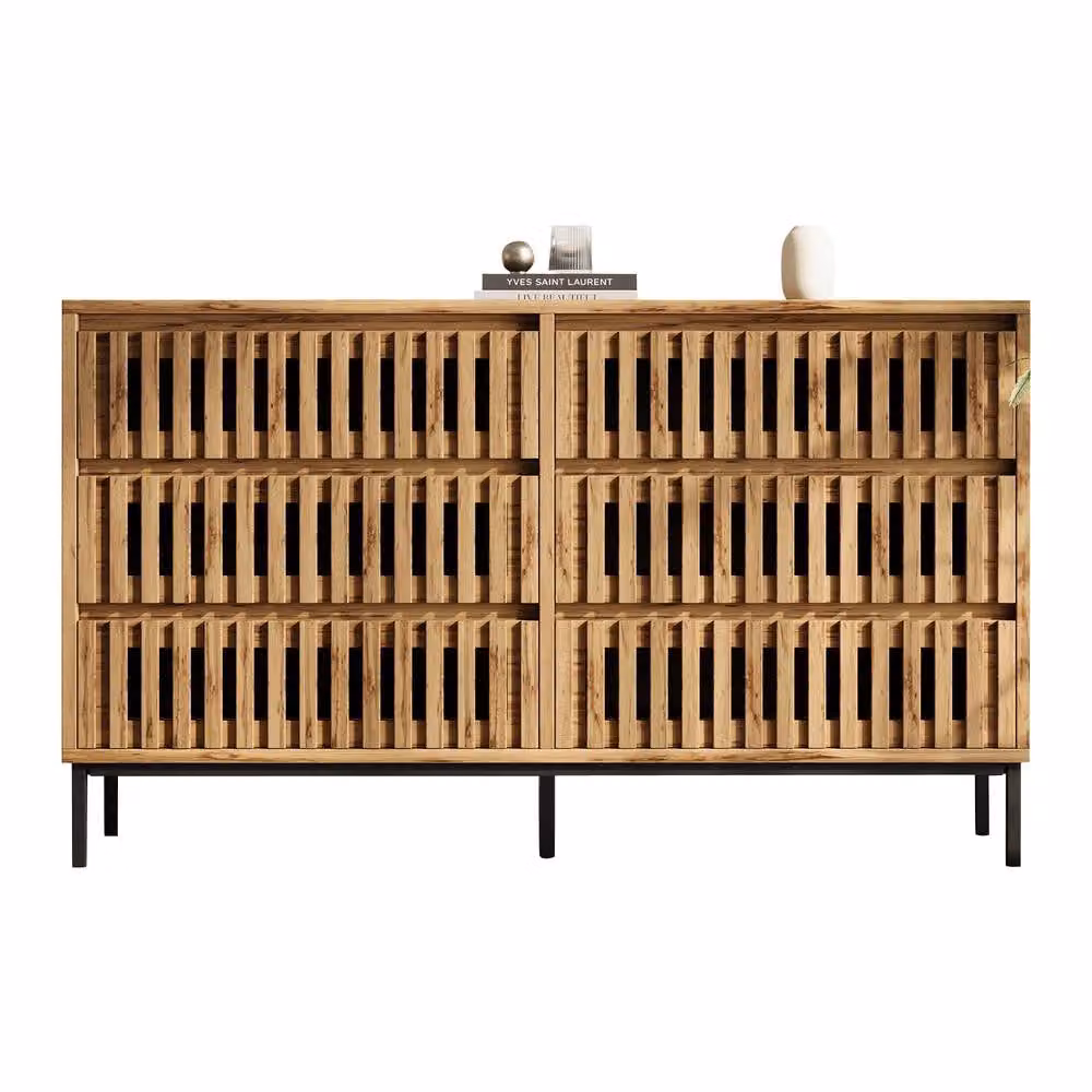 Merax Modern 6 Drawer Wooden Chest of Drawers with Metal Legs in Brown and Black, W/D/H: 120 x 40 x 81 cm – 3