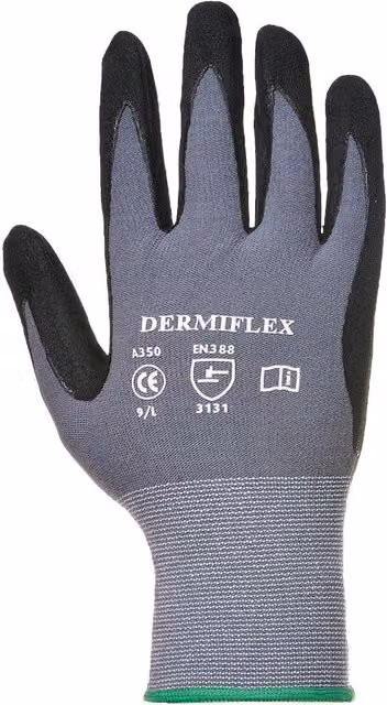 Portwest Dermiflex Nitrile Safety Work Gloves, Grey, Pack of 2, Size: Medium