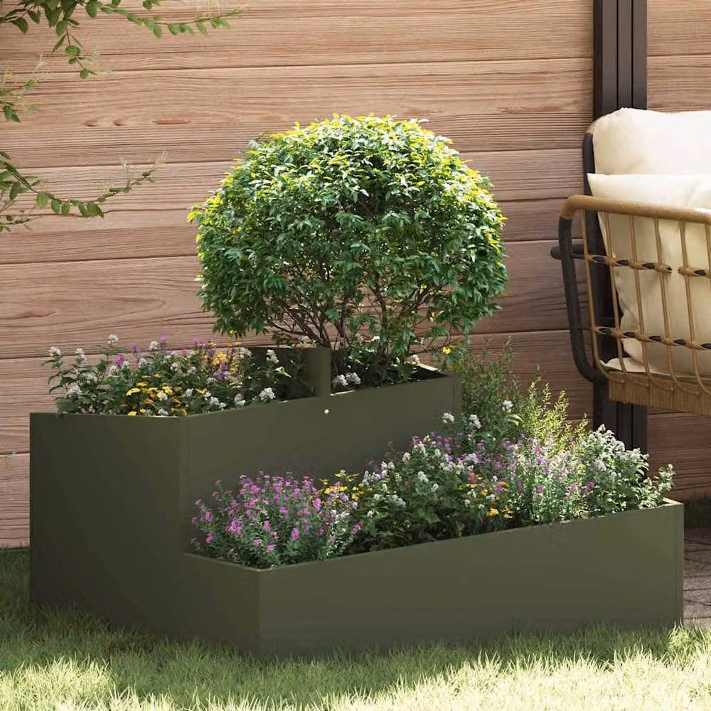 Berkfield Home Green Steel Planter Tub W: 80 cm, D: 80 cm, H: 50 cm – 2