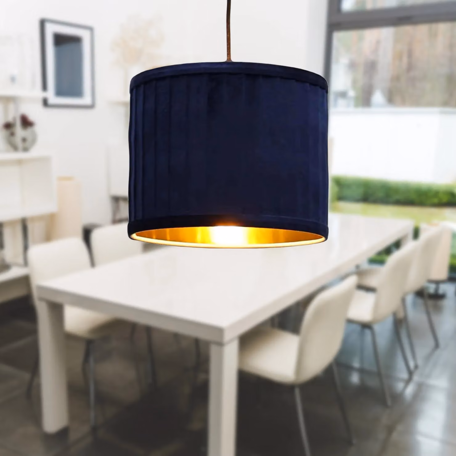 First Choice Lighting Sundance Set of 2 Navy Blue Pleated Round Lamp Shades with Gold Inner, Diameter: 25 cm – 6