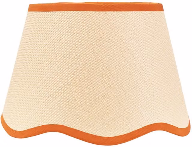ValueLights Small Natural Fabric Scallop Edge Cone Lamp Shade with LED Bulb in Orange and Beige
