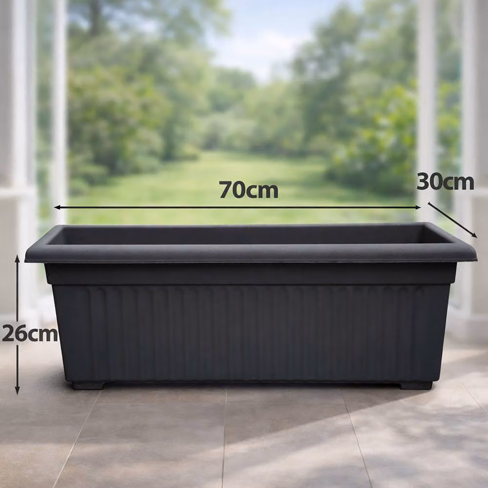 Simpa Grecian Style Pillar Plastic Trough Planters, Set of 2, Black, 70 cm – 4