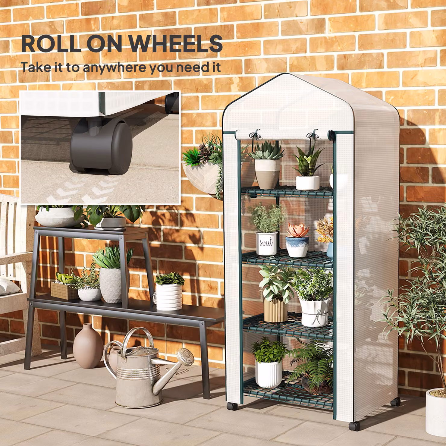 Outsunny 4 Tier Mini Portable Greenhouse with Metal Frame and PE Cover in White – 6