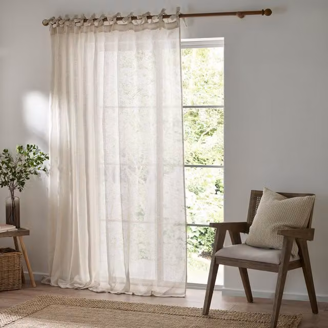 Make It A Home Nimbus Sheer Tie Top Curtain Panel in Beige/Yellow, Width: 140 cm