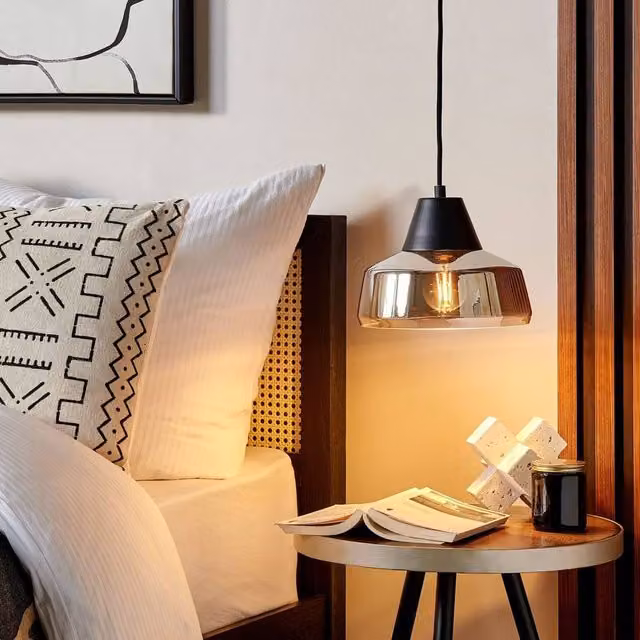 Wyld and Coco Modern Suspended Glass and Metal Pendant Lamp in Black and Gold/Brass – 1