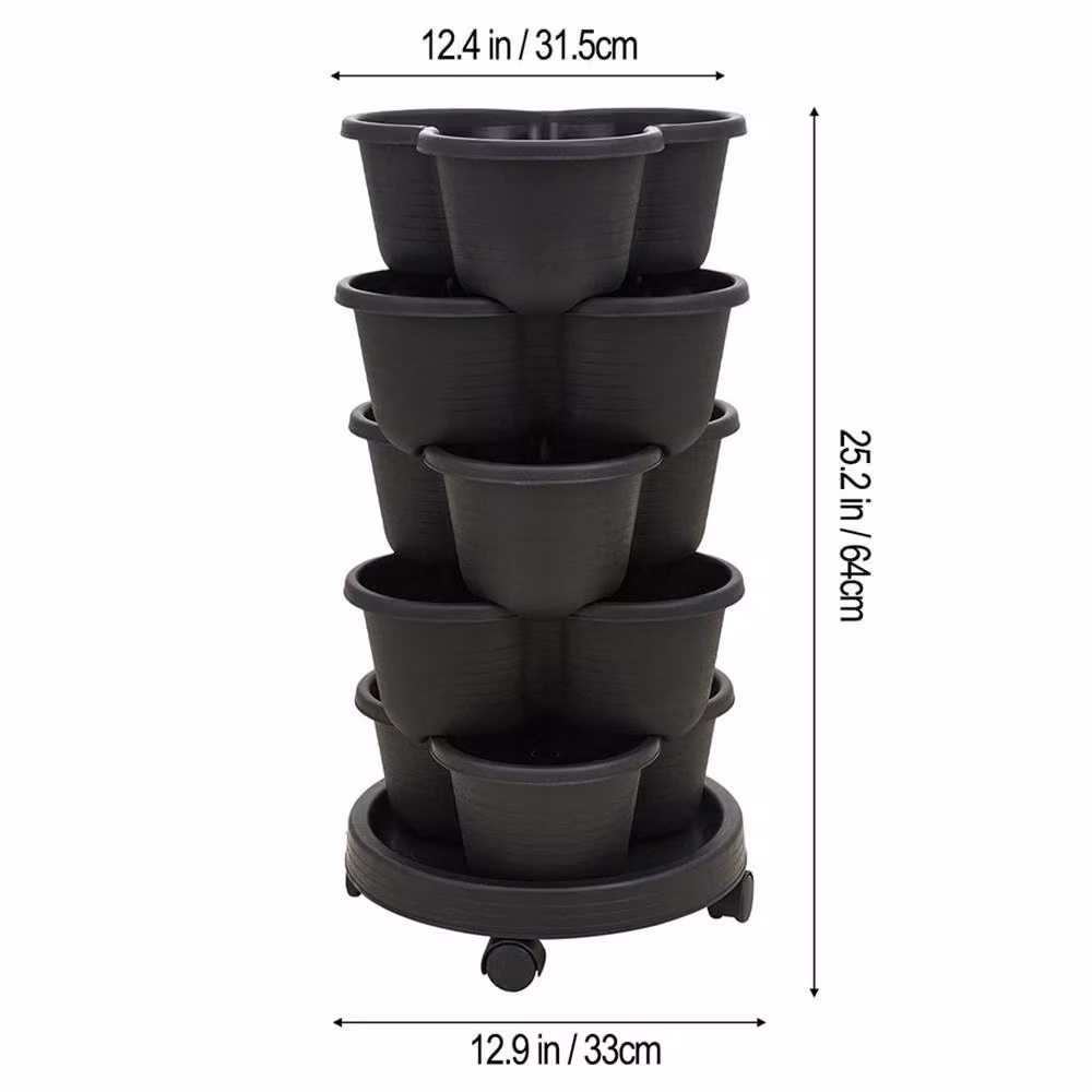 Hinsinc Black Stackable Trio Strawberry Plant Flower Pot Planter – 2