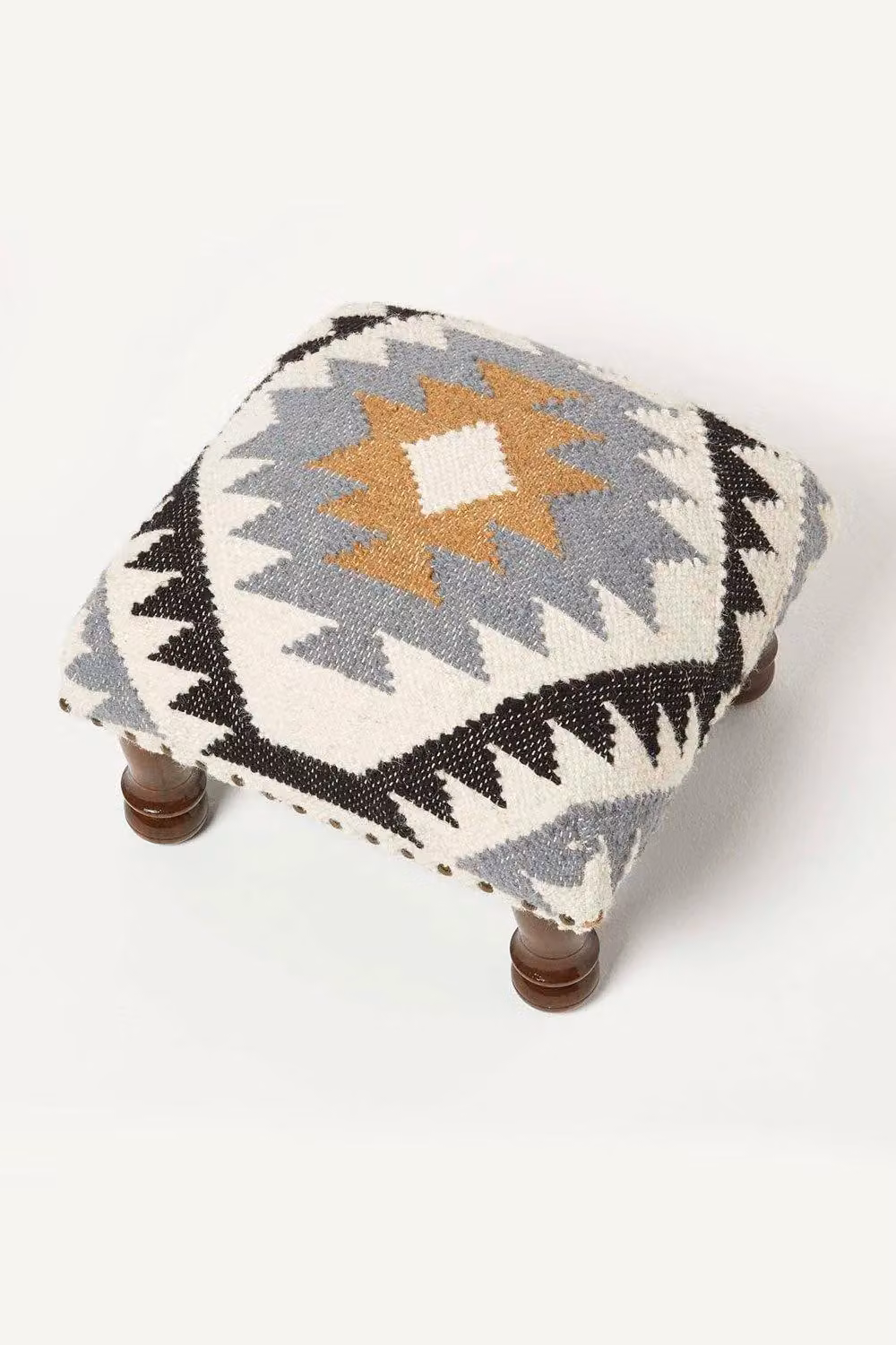 Homescapes Handwoven Kilim Footstool in Gold and Multicolour, W/D/H: 40 x 40 x 25 cm – 5