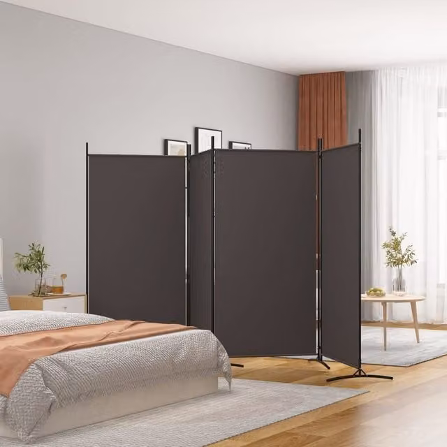 Berkfield Home 4-Panel Fabric Room Divider, Brown, H 180 cm x W 346 cm