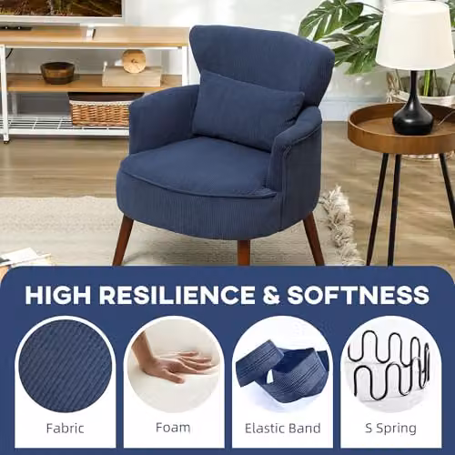 HOMCOM Retro Blue Tub Armchair with Solid Wood Frame and Mixed Padding, W/D/H: 69.5 x 78.0 x 69.0 cm – 3