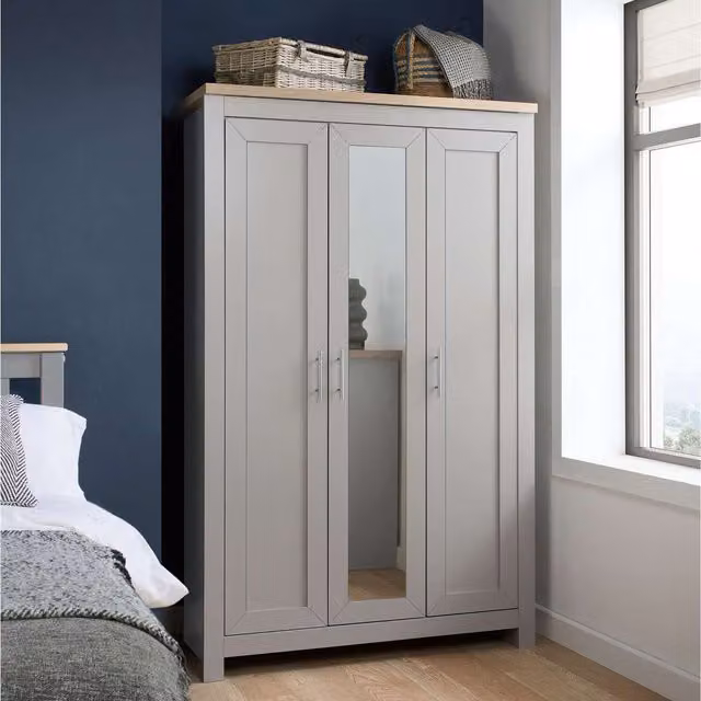 Birlea Highgate Three Door Wardrobe with Mirror in Grey