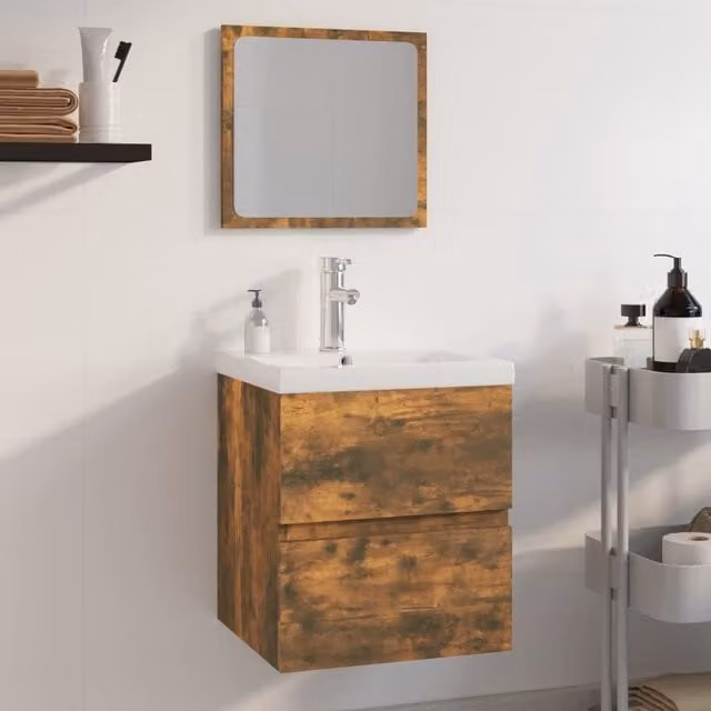 Berkfield Home Modern Bathroom Furniture Set with Vanity Unit and Mirror Cabinet in Smoked Oak Brown