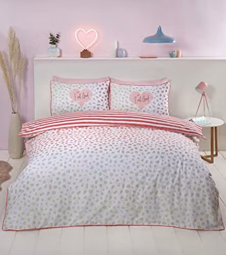 Rapport Home Dalmatian Blush Piped Edged King Duvet Cover and Pillowcase Set, Pink, W/D/H: 180 x 200 cm, Pillowcase: 50 x 75 cm