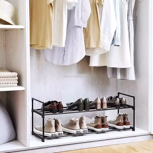 AMOS 3-Tier Stackable Shoe Rack in Black, Metal and Plastic Shoe Storage Organizer, W: 90 cm, D: 30.5 cm, H: 55 cm – 6