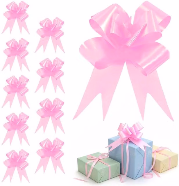 Shatchi 10pcs Light Pink Pull Bows for Gift Wrapping, Hampers and Party Decor, 3cm