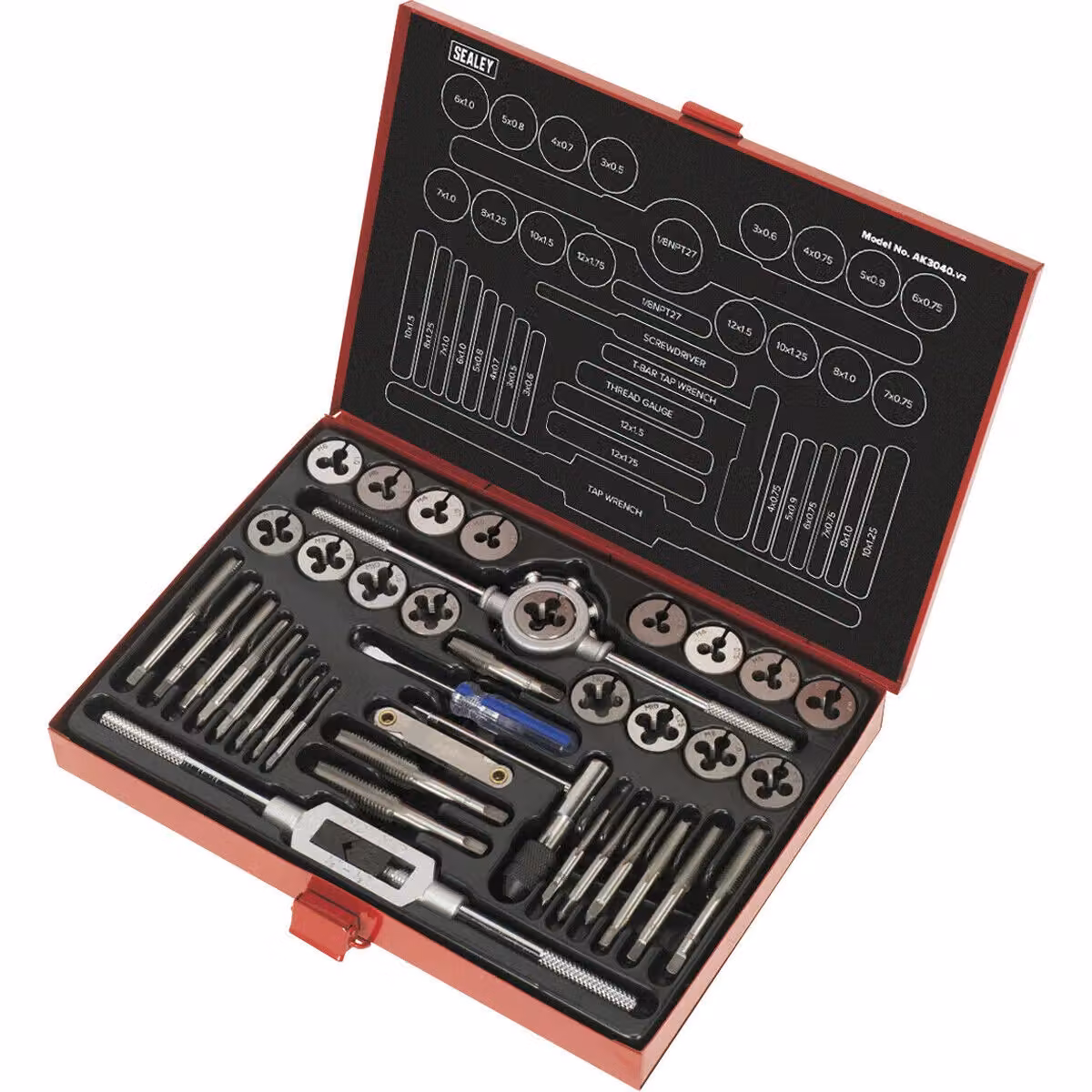 Loops 40pc Metric Tap and Split Die Holder Set M3 to M12 in Silver and Multicolour Stainless Steel – 2