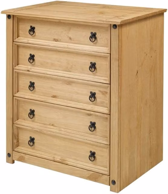 Nordara Rustic Mexican Solid Pine 5 Drawer Chest in Brown and Black – 1
