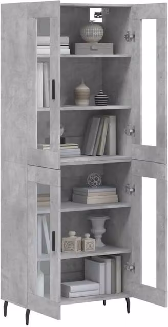 Berkfield Home Highboard in Concrete Grey with Glass Doors, W/D/H: 69.5 x 34 x 180 cm