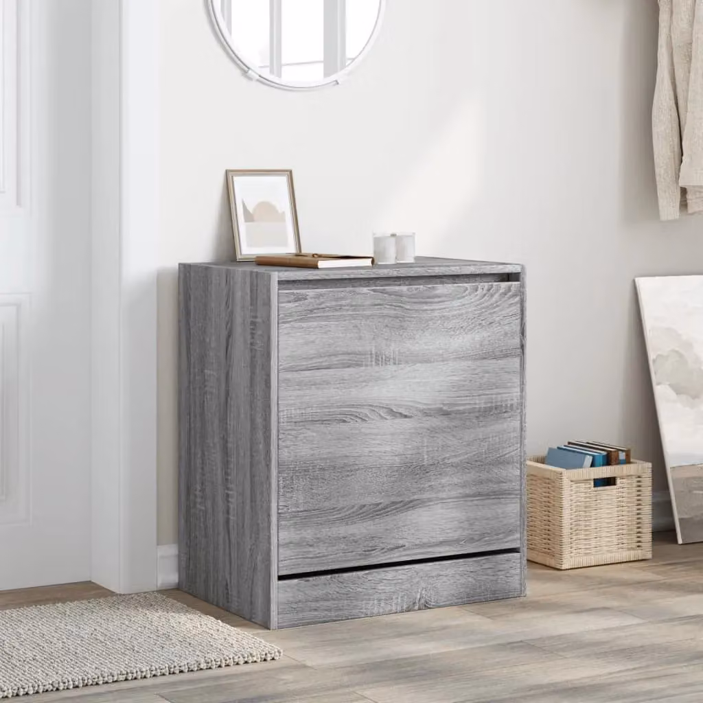 Berkfield Home Modern Grey Shoe Cabinet with Tilting Compartments and Internal Drawers, W/D/H: 60 x 42 x 69 cm – 2