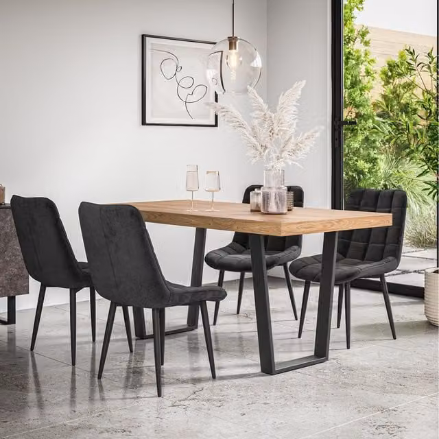 More4Homes Aria Dining Set with 4 Black Nova Velvet Chairs and Oak Effect Rectangular Table