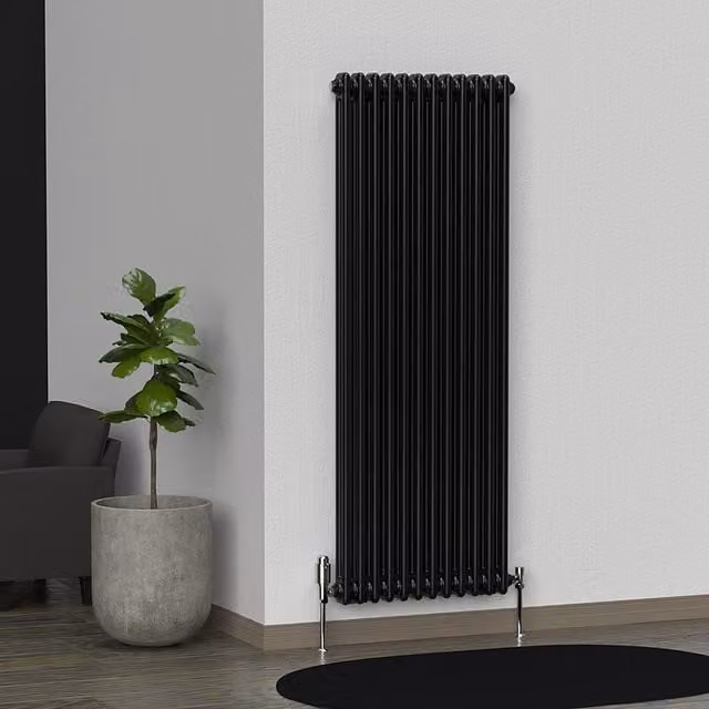 Lux Heat Vertical Coloured Column Radiator in Space Black, H 150 cm x W 56 cm