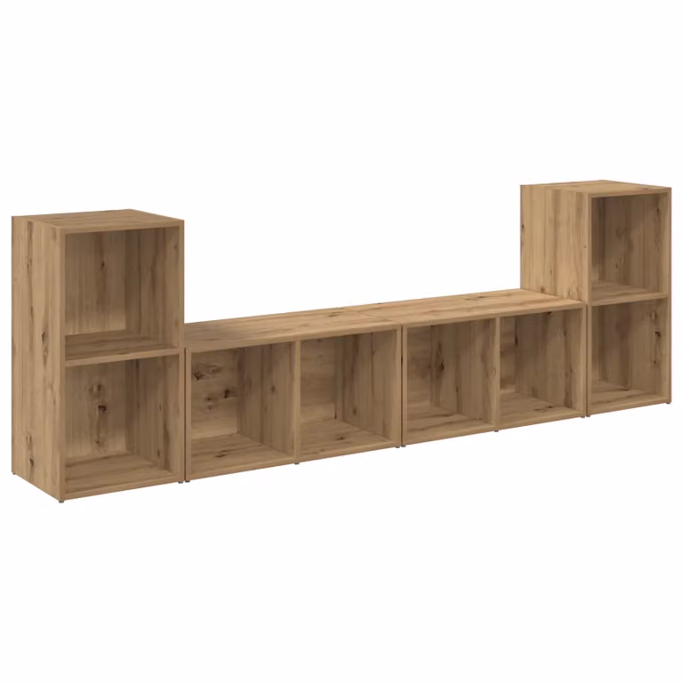 Berkfield Home 4 Piece Artisan Oak Cube Storage Set with Shelf in Brown, W/D/H: 72 x 35 x 36.5 cm
