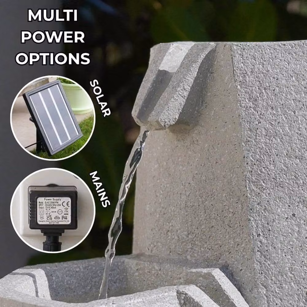 SPETLEK White Serenity Solar and Mains Powered LED Lit Water Feature in Grey – 2