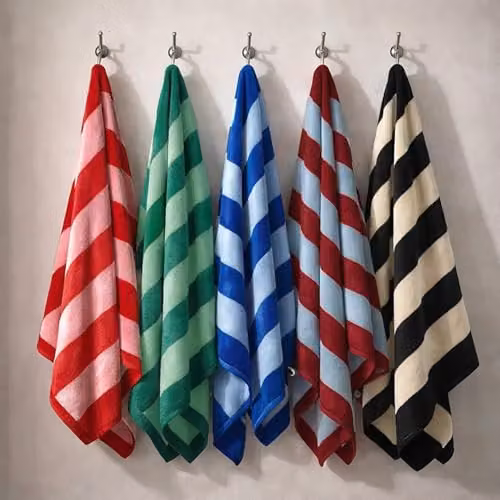 Misona Large Organic Cotton Striped Beach Towel in Red and Pink, W/H: 90 x 180 cm – 8