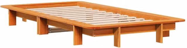 Berkfield Home Modern Waxed Brown Solid Wood Pine Bed Frame, W/D/H: 100 x 200 cm