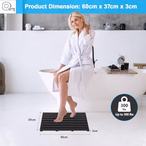 MantraRaj Bamboo Duckboard Anti-Slip Bath Mat, Black, W: 60.0 cm, D: 35.0 cm, H: 3.0 cm – 5