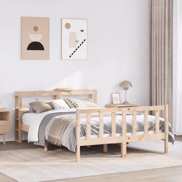 Berkfield Home Rustic Solid Wood Pine Bed Frame in Brown, W/D/H: 140 x 190 cm – 1
