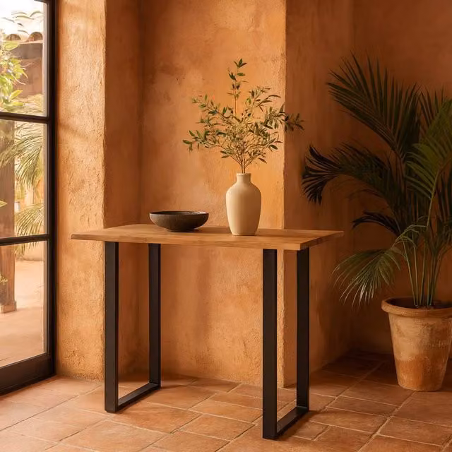 Wyld Haus Live Edge Acacia Console Table with Black Metal Legs in Natural