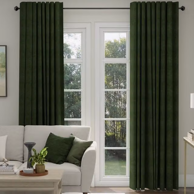 ANTE DECOR Altro Made To Measure Blackout Boucle Fabric Panel Curtains in Green