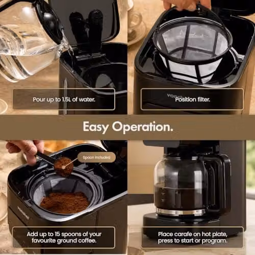 VonShef Retro Digital Filter Coffee Machine, 1.5L, Black – 6